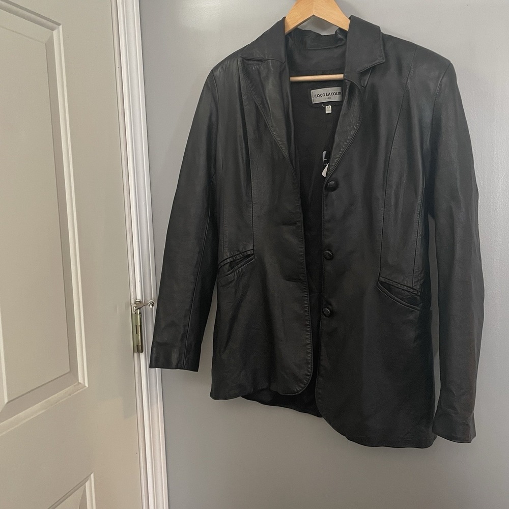 Vintage Black Coco Lacour Lambskin Leather Jacket Size 42 Made In France Womens